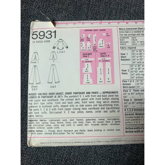 Simplicity Misses Shirt Jacket Short pants Sewing Pattern sz 10 5931 - uncut - Picture 6 of 10